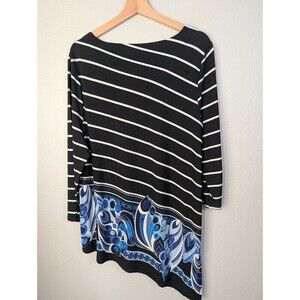 Chicos Travelers‎ Diagonal Striped Top Black White Large